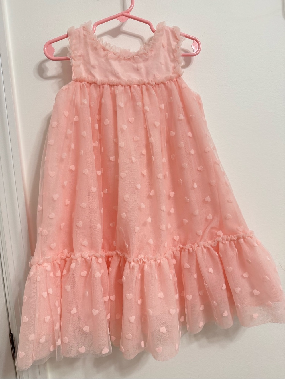 Isaac Mizrahi Girls Pink Swiss Dot Heart Tulle Dress Size 5T EUC